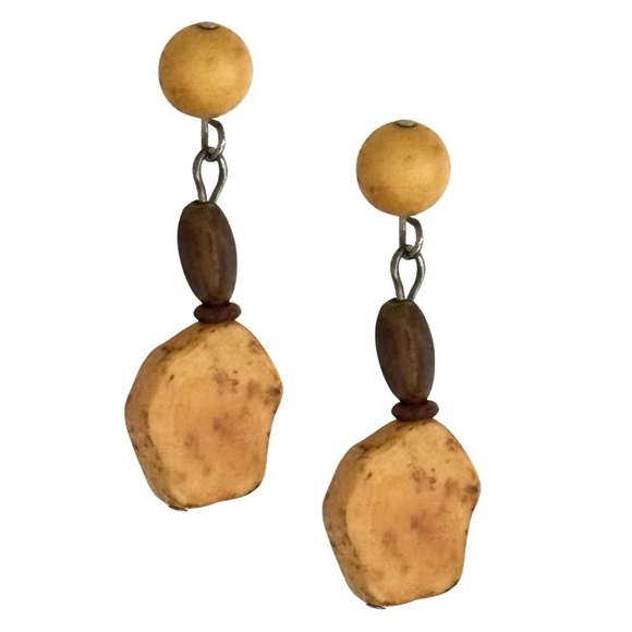 Bohemian Earthy Wood Bead Vinohrady Tribal Earrings - Picture 1 of 3